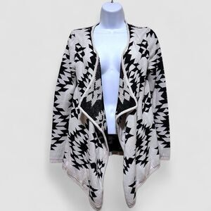 INC Womens Waterfall Cardigan M Black Aztec Boho Western Southwestern Sequins